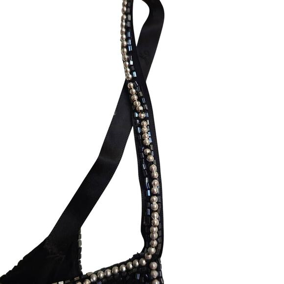 Black Hand Beaded Formal Gown with Iridescent Beads and Pearls Size 2 - Picture 9 of 12